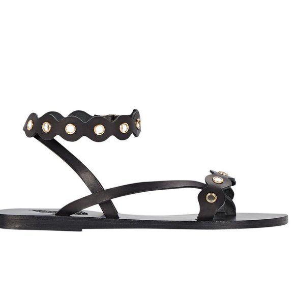 Ancient Greek Black Strappy Leather Sandals - Size 9 - Picture 2 of 4